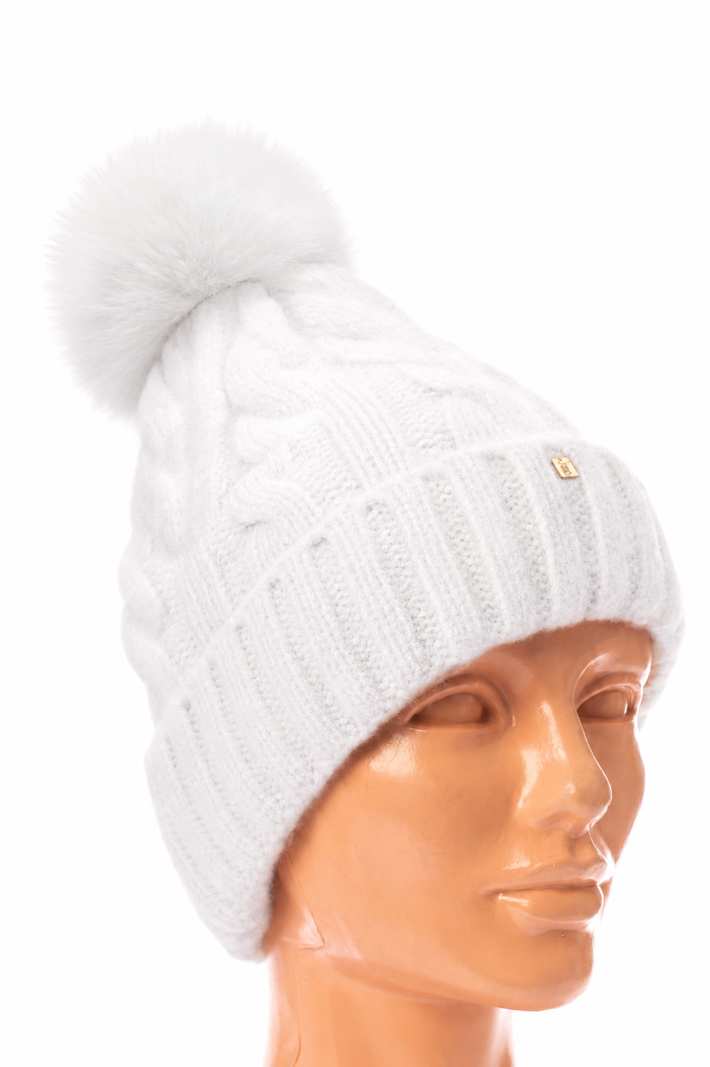BEANIES with detachable real fur POMPOMS, knit hats with snap fur pompoms.