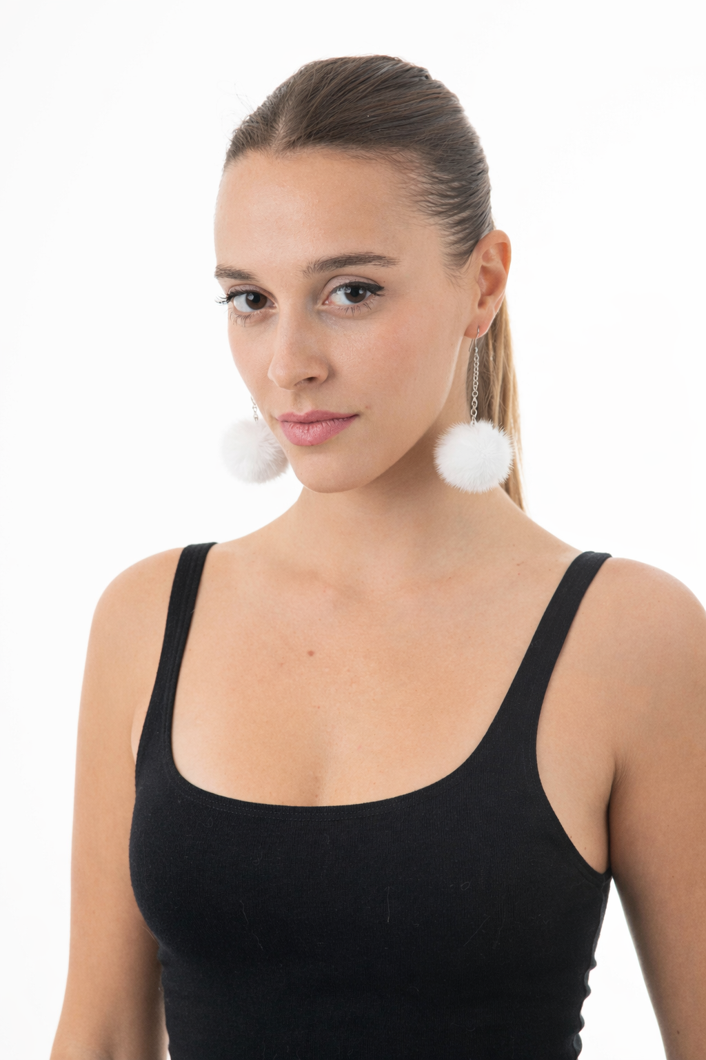 Lime Green Fur Pom Pom Earrings in stainless steel hoops