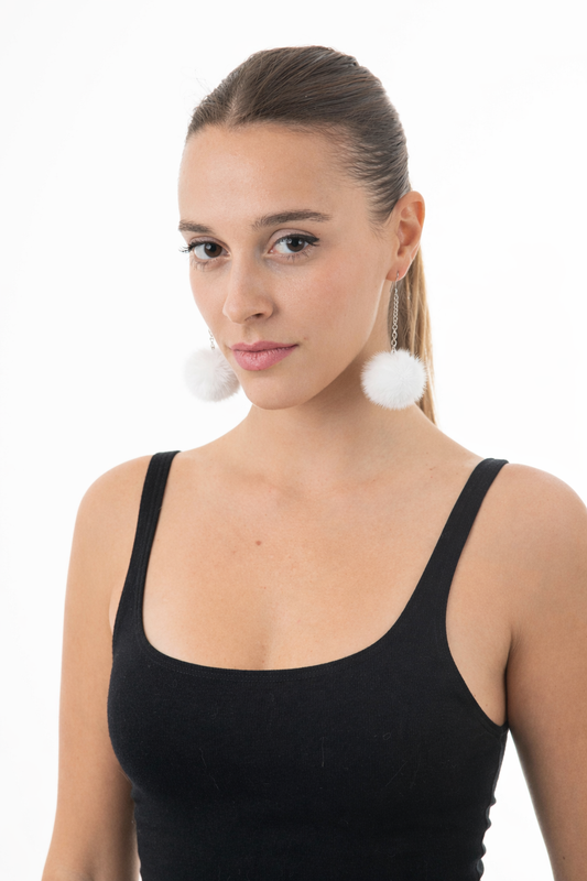 Lime Green Fur Pom Pom Earrings in stainless steel hoops