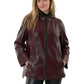 Women's Burgundy Leather Parka Jacket with hood