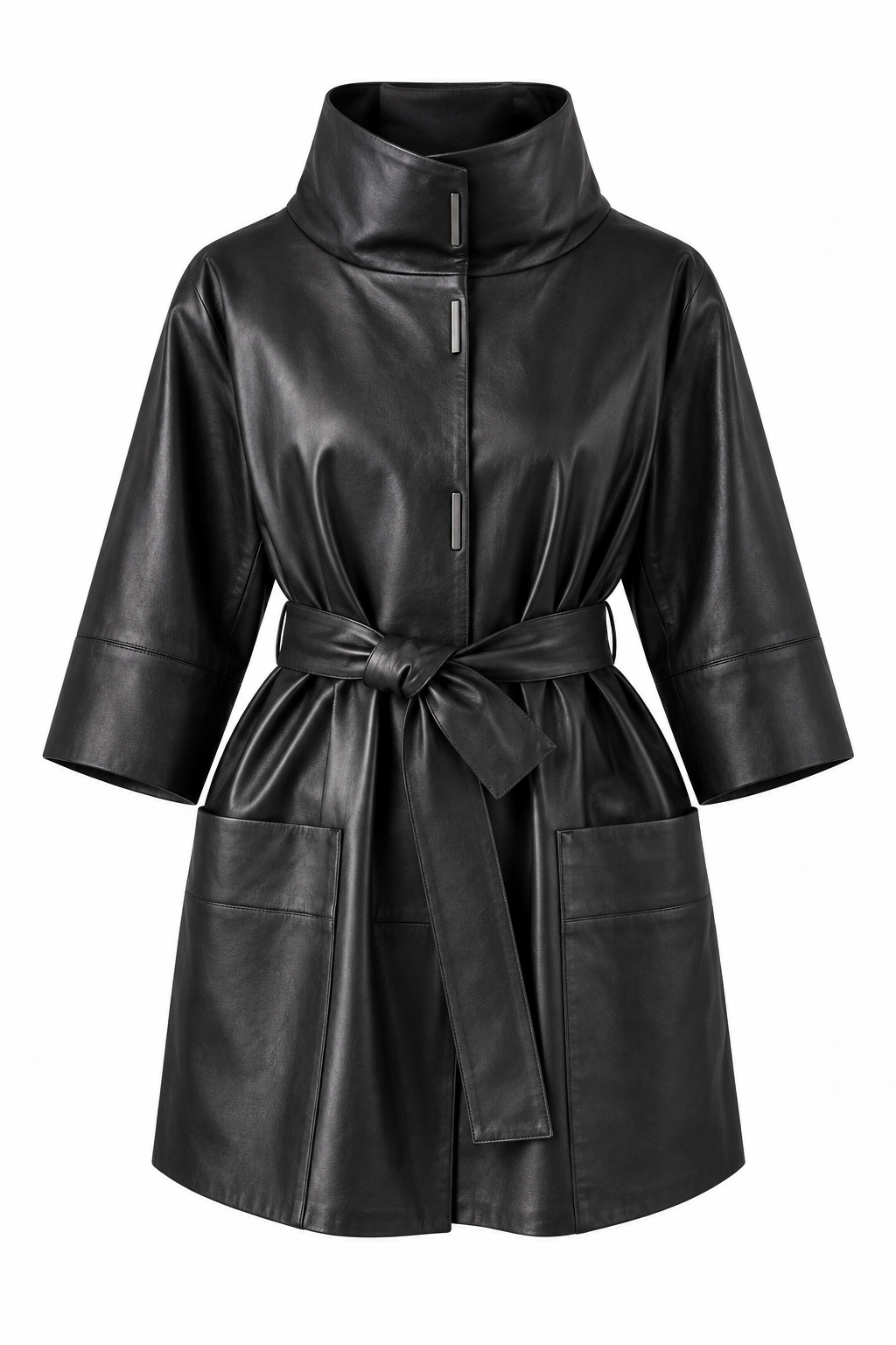 KIMBER- Women's Black long Jacket with Belt
