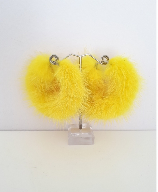 Κίτρινα γούνινα κρίκοι σκουλαρίκια 