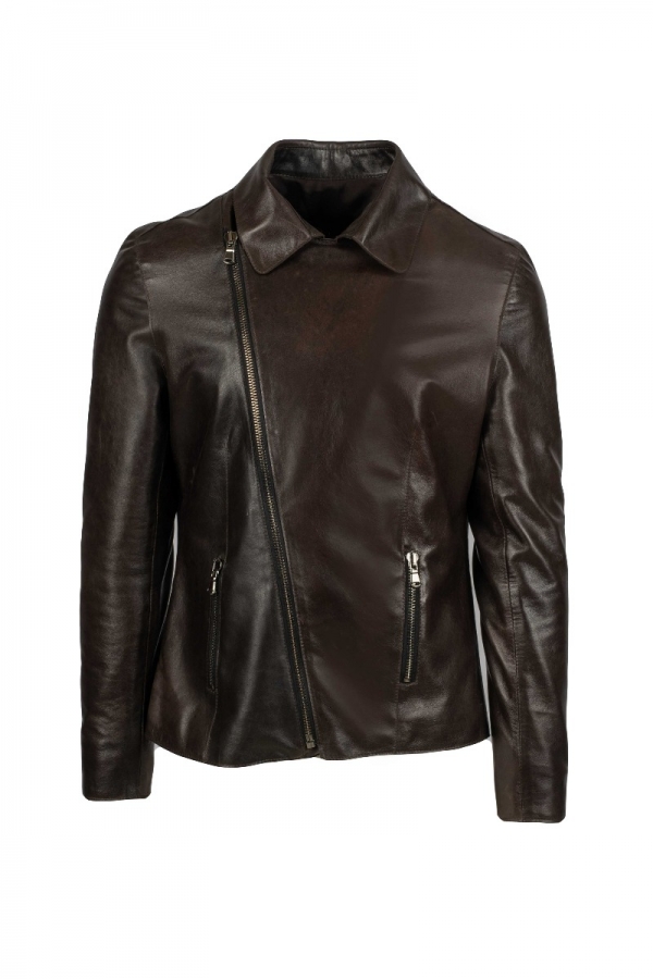 FIN- Brown Biker jacket made by soft waxed leather.