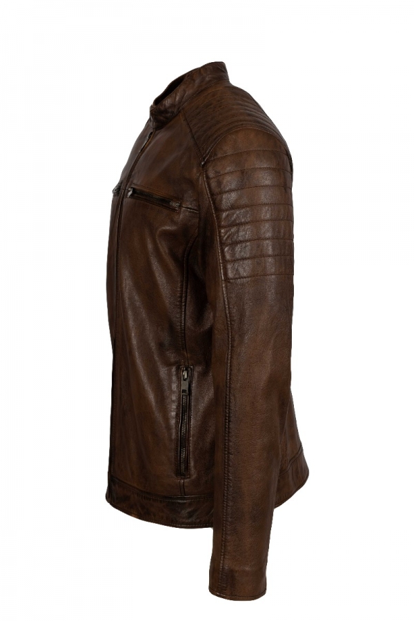 Mustang- Antique brown biker leather jacket 