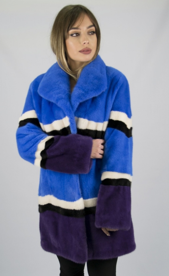 Colorful SAGA ROYAL mink fur jacket coat - Size Medium