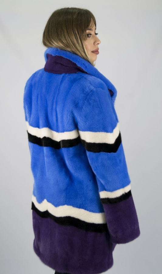 Colorful SAGA ROYAL mink fur jacket coat - Size Medium
