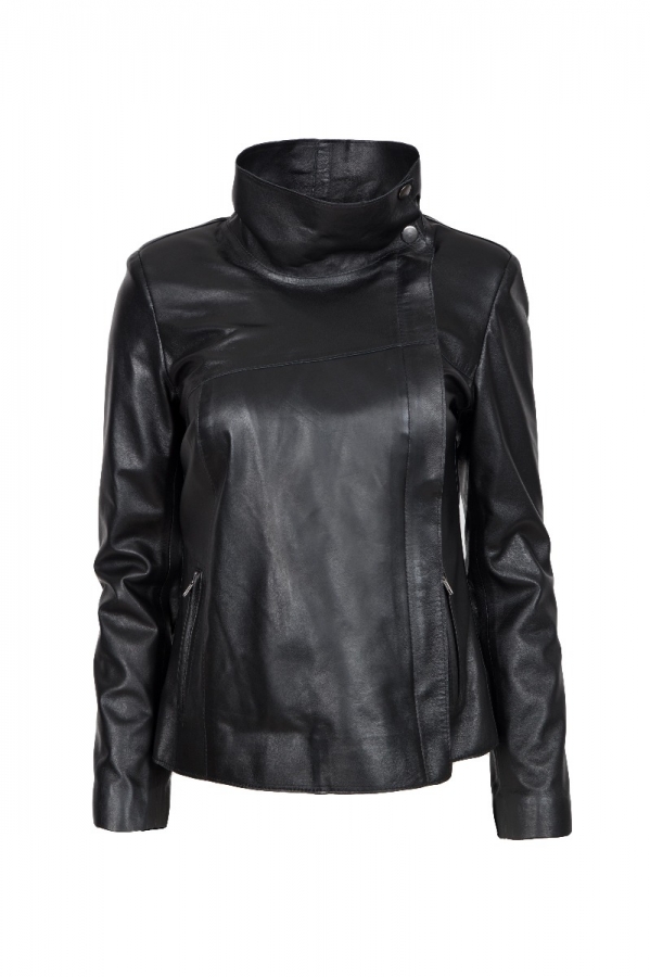 SELENE-  Μεσάτο μαύρο δερμάτινο jacket.