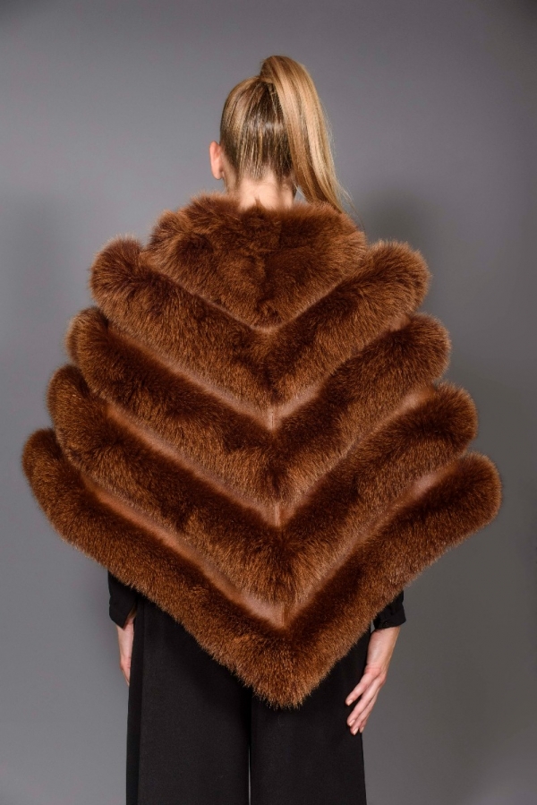 Brown SAGA Fox Fur Cape - One Size fits most