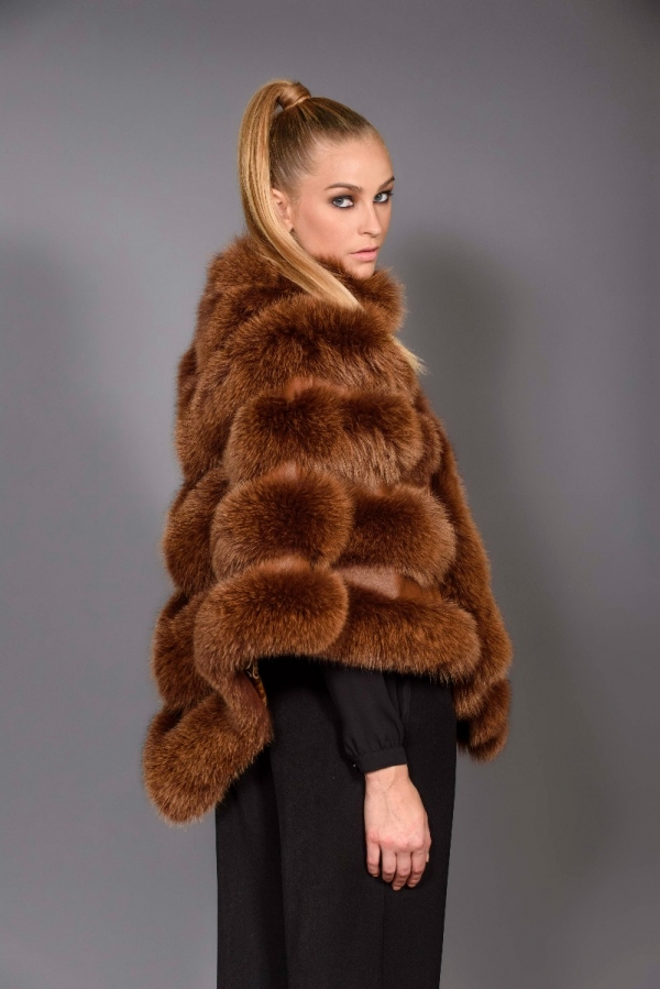 Brown SAGA Fox Fur Cape - One Size fits most