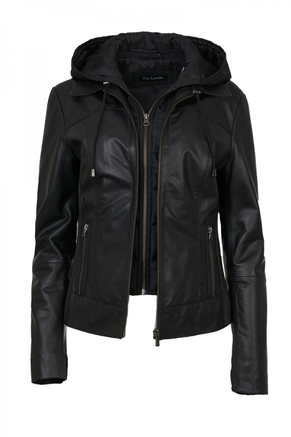 GUY LAROCHE -  Women's   Black leather bomber  jacket 