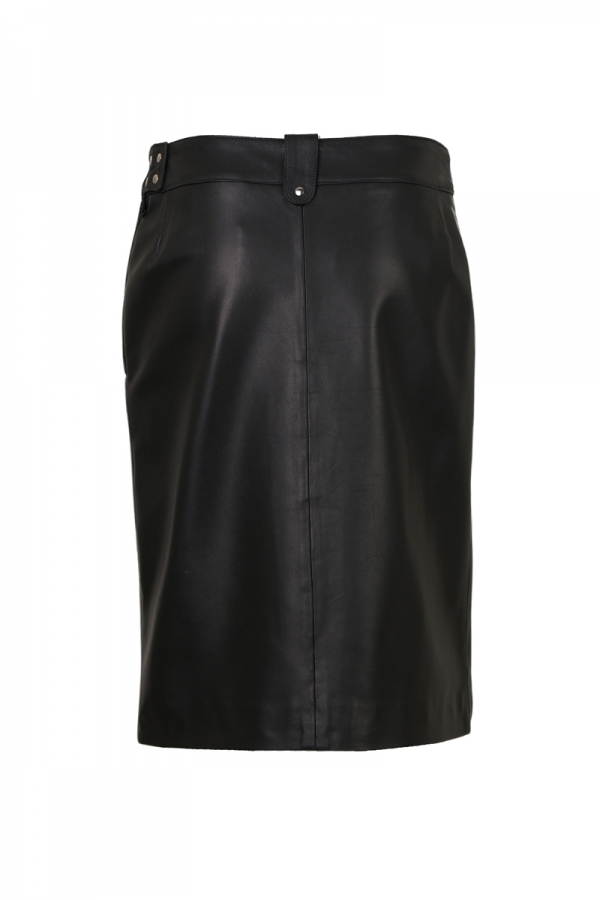 Μαύρη δερμάτινη πενσιλ  φούστα με τρουκς