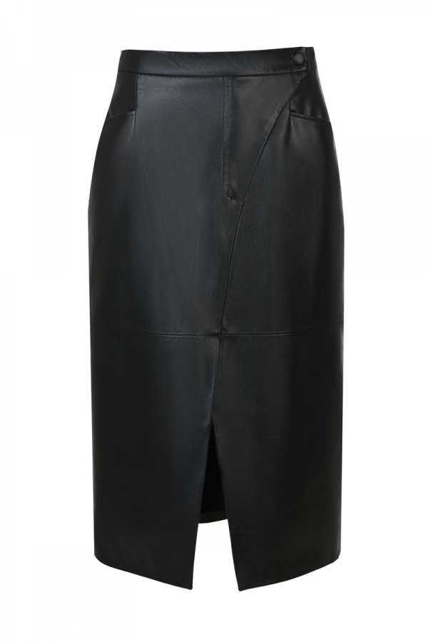 CHRISTA - Maxi μαύρη  δερμάτινη φούστα 