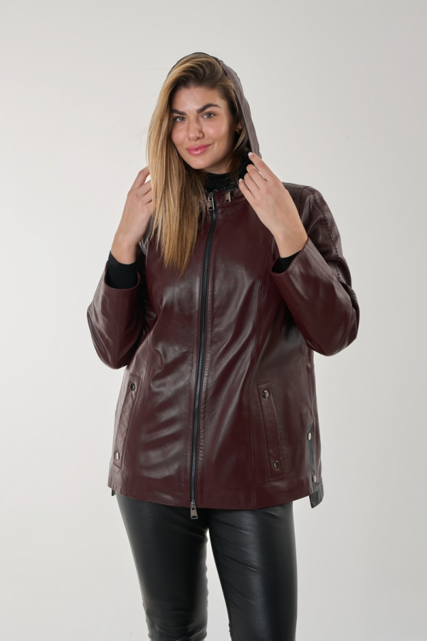 M-108 Burgundy nappa leather jacket suitable for plus size.