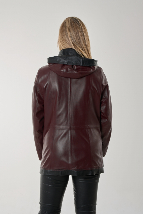 M-108 Burgundy nappa leather jacket suitable for plus size.