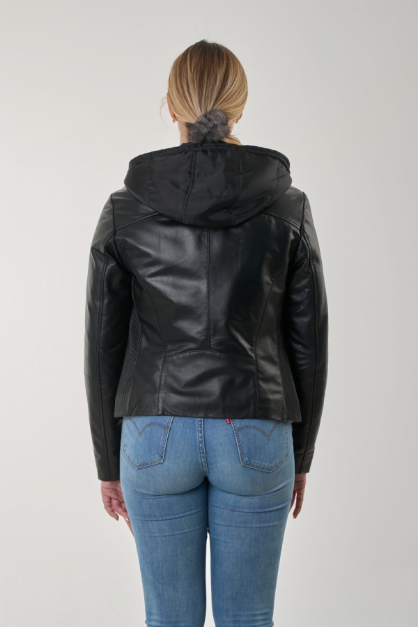 GUY LAROCHE -  Women's   Black leather bomber  jacket 