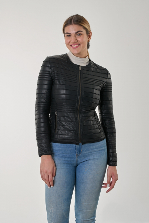 GUY LAROCHE -  Women's  Black leather  collarless  jacket.