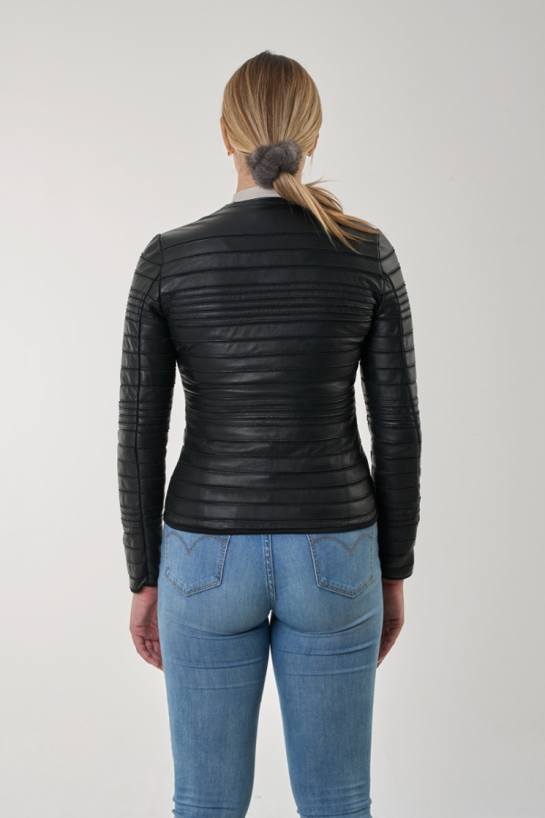 GUY LAROCHE -  Women's  Black leather  collarless  jacket.